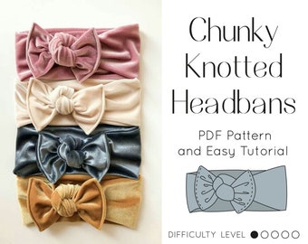 klobige geknotete Stirnbänder PDF Pattern, Easy Sew Tutorial, Samt Schleife Stirnband Schnittmuster