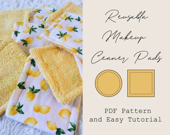 BEST Reusable Makeup Cleaner Remover Pads Printable Easy PDF Sewing Pattern Washable Cotton Towel Fabric  DIY Wintage Square and Circle