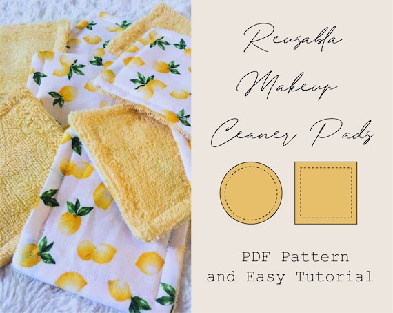 BEST Reusable Makeup Cleaner Remover Pads Printable Easy PDF Sewing Pattern  Washable Cotton Towel Fabric DIY Wintage Square and Circle 