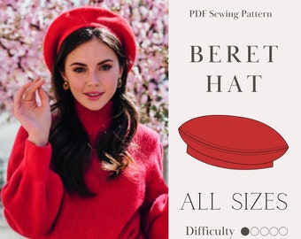 BEST Beret Hat PDF Pattern  Women Trendy Digital Head Multible Sizes and Easy Sewing Instructions With Tutorial DIY For Beginner Wintage