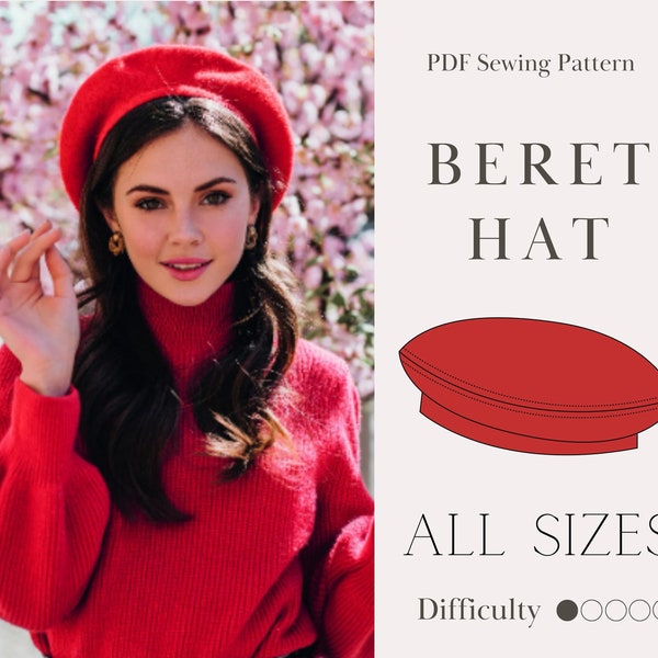 BEST Beret Hat PDF Pattern Women Trendy Digital Head Multible Sizes and Easy Couture Instructions With Tutorial DIY For Beginner Wintage