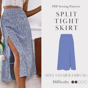 Split Tight Skirt Sewing Digital Pdf Pattern | A Line Skirt | Long Skirt | US 0-12 | UK 4-16 | EU32-44 | 2xs-2xl