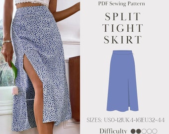 Split Tight Skirt Sewing Digital Pdf Pattern | A Line Skirt | Long Skirt | US 0-12 | UK 4-16 | EU32-44 | 2xs-2xl