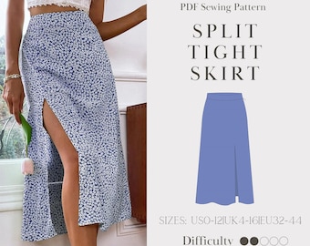 Split Tight Skirt Sewing Digital Pdf Pattern | A Line Skirt | Long Skirt | US 0-12 | UK 4-16 | EU32-44 | 2xs-2xl