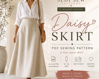 Daisy Skirt Sewing Pattern, A Line Skirt Pattern, Midi Skirt PDF Pattern, Beginner Sewing Pattern, Invisible Zipper Skirt, Digital Download