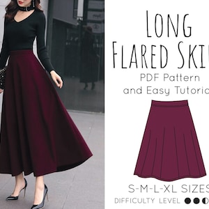 BEST Long Flared Skirt PDF Pattern Printable Sewing Small - Etsy