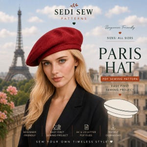 French Beret Sewing Pattern PDF, Paris Hat Pattern, Beginner Sewing Pattern, Women’s Beret Pattern, A4 US Letter, Instant Download