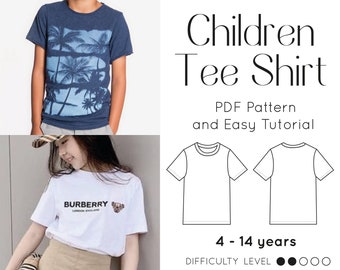 BESTE Basic T-Shirt für Kinder Jungen und Mädchen PDF Schnittmuster Digitale Nähanleitung Frauen Top Einfach DIY Baumwolle Flexible Stoff