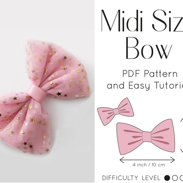 BEST Fabic Bow Sewing PDF Pattern Printable Easy Midi Size Diy Vintage Hair Accessory Extra Scrunchie