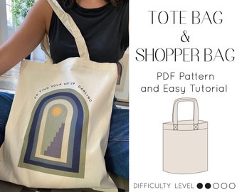 BESTE Basic Tote und Shopper Bag Digital PDF Schnittmuster und einfache detaillierte Anleitung Frauen wiederverwendbare Baumwollstoff Tasche