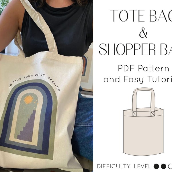 BEST Basic Tote and Shopper Bag Digital PDF Sewing Pattern and Easy Detailed Tutorial Women Reusable Cotton Fabric Bag