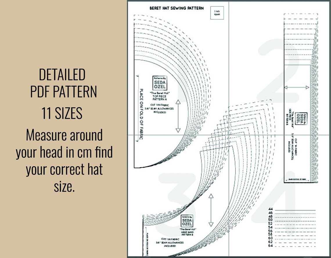 BEST Beret Hat PDF Pattern Women Trendy Digital Head Multible - Etsy