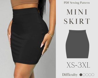 Mini Skirt Sewing Digital Pdf Pattern | Bodycon Skirt | Beginner Skirt | Easy Sewing  US 2-14 | UK 6-18 | EU42-46 | xl-3xl