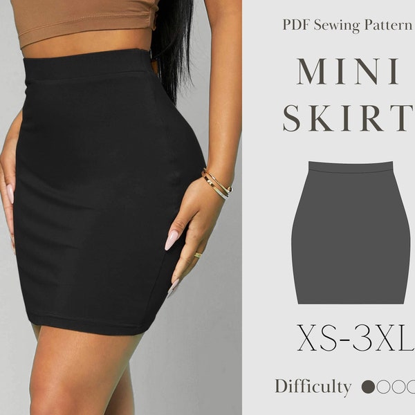 Mini Skirt Sewing Digital Pdf Pattern | Bodycon Skirt | Beginner Skirt | Easy Sewing  US 2-14 | UK 6-18 | EU42-46 | xl-3xl