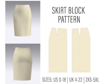 Blockschnittmuster Rock (US 0-18, UK 4-22, 2XL-5XL) (PDF-Muster) .