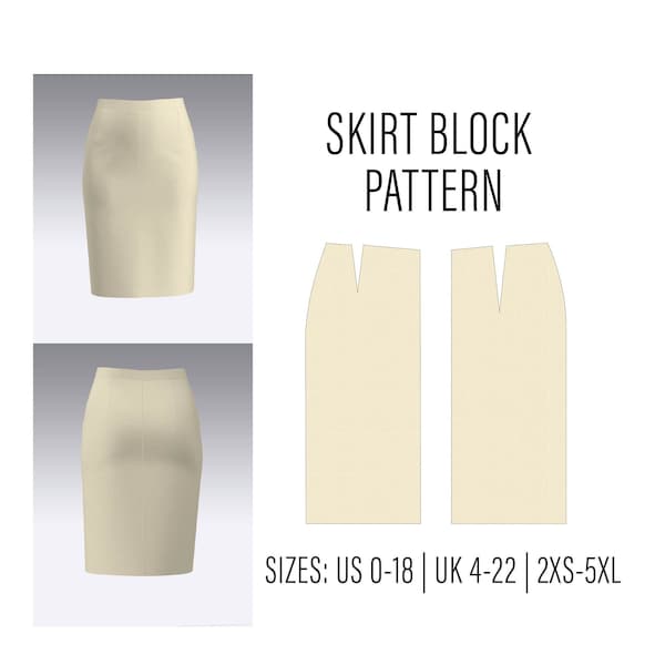 BEST Skirt Block Pdf Sewing Pattern US 0-18 | UK 4-22 | 2XS-5XL