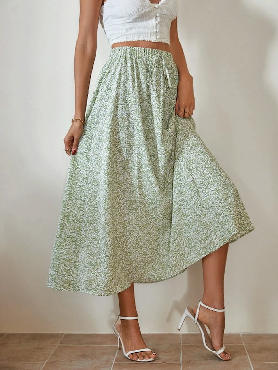 Ditsy Skirt Sewing Digital Pdf Pattern Elastic Waist Skirt Long Flared Skirt US 0 12 UK 4 16 EU32 44 2xs 2xl