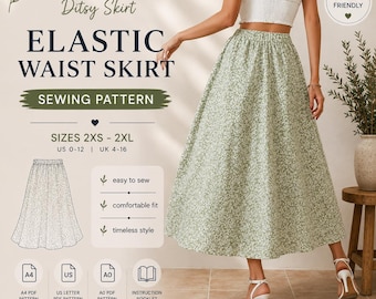 Elastic Waist Skirt Sewing Pattern, Easy Maxi Skirt PDF Pattern for Beginners