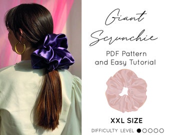 BEST XXL Scrunchie Sewing PDF Pattern Printable Easy Tutorial  Giant Chunky Diy Vintage Hair Accessory Extra Large Big Size