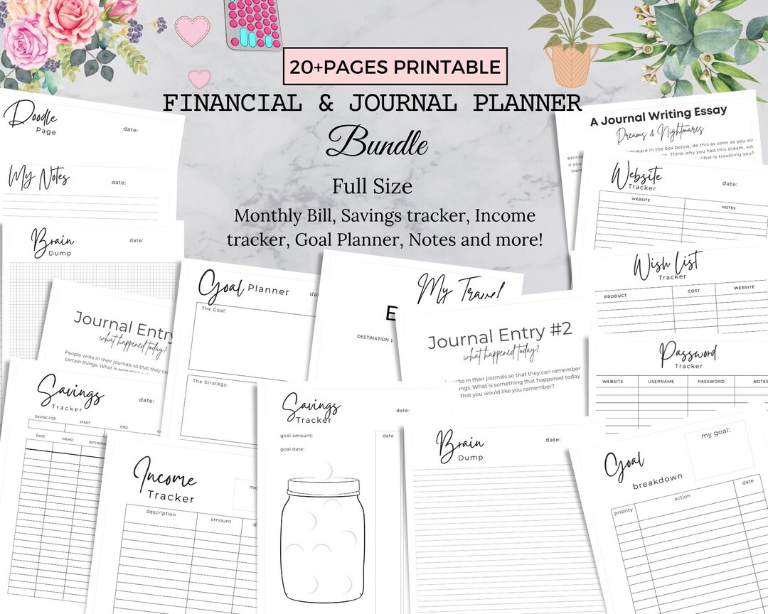 Printable Financial and Journal Planner Bundle | Monthly Expense ...