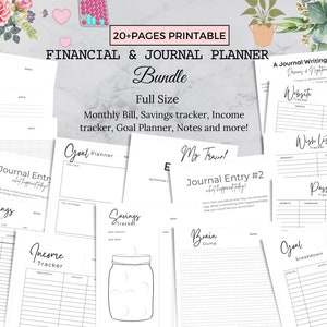 Printable Financial and Journal Planner Bundle | Monthly Expense Tracker | Income and Budget Organizer | Digital Planner