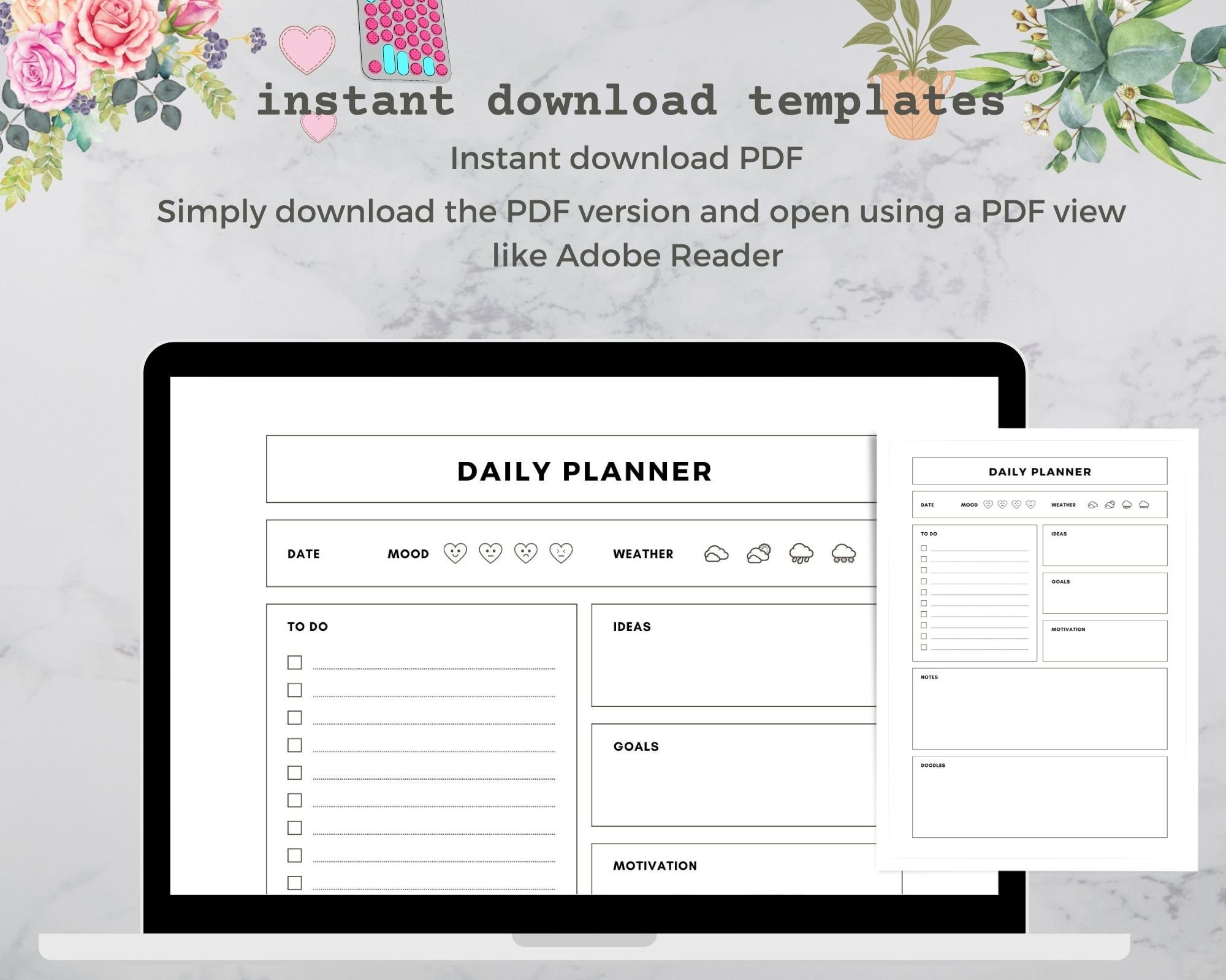 Daily Planner Printable Undated Daily Page Daily Organizer Undated