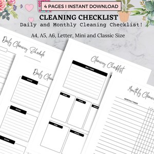 Cleaning Tracker | Cleaning Schedule Checklist | Daily Weekly Cleaning | Cleaning Planner Printable | House Chore List | Housekeeping | PDF
