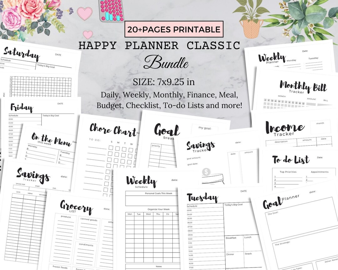 Happy Planner Classic Bundle, 20+ Pages Printable, Daily Weekly Monthly ...