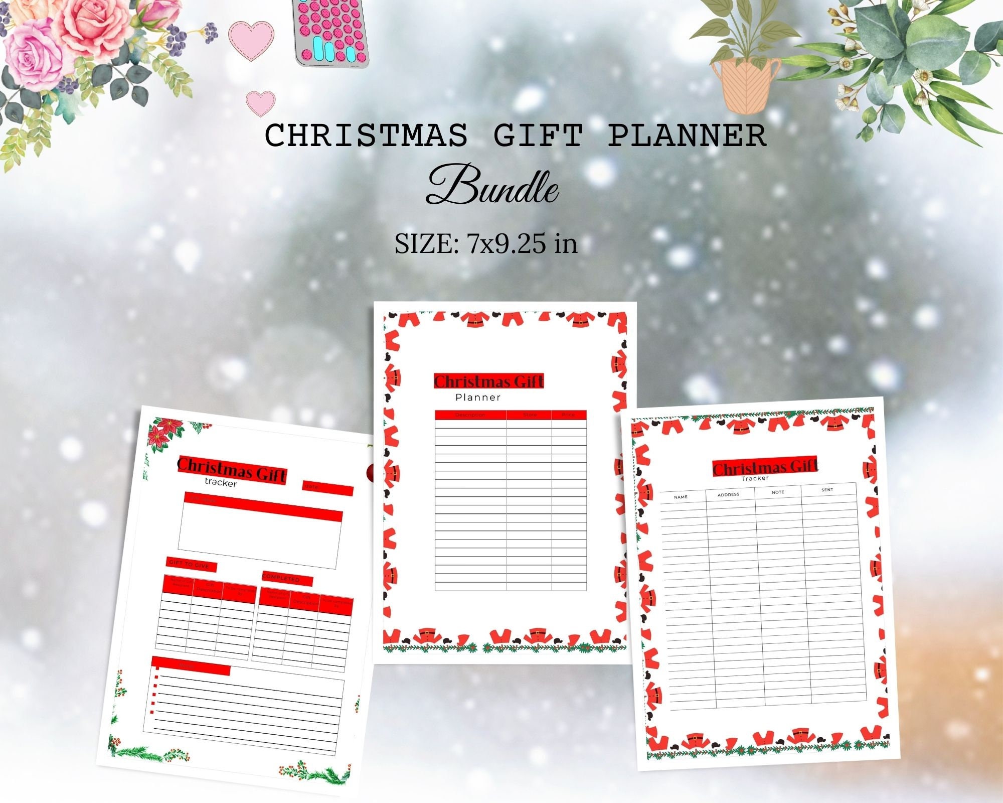 Red Christmas Planner Printable, Holiday Gift List, Budget (PDF) - Etsy