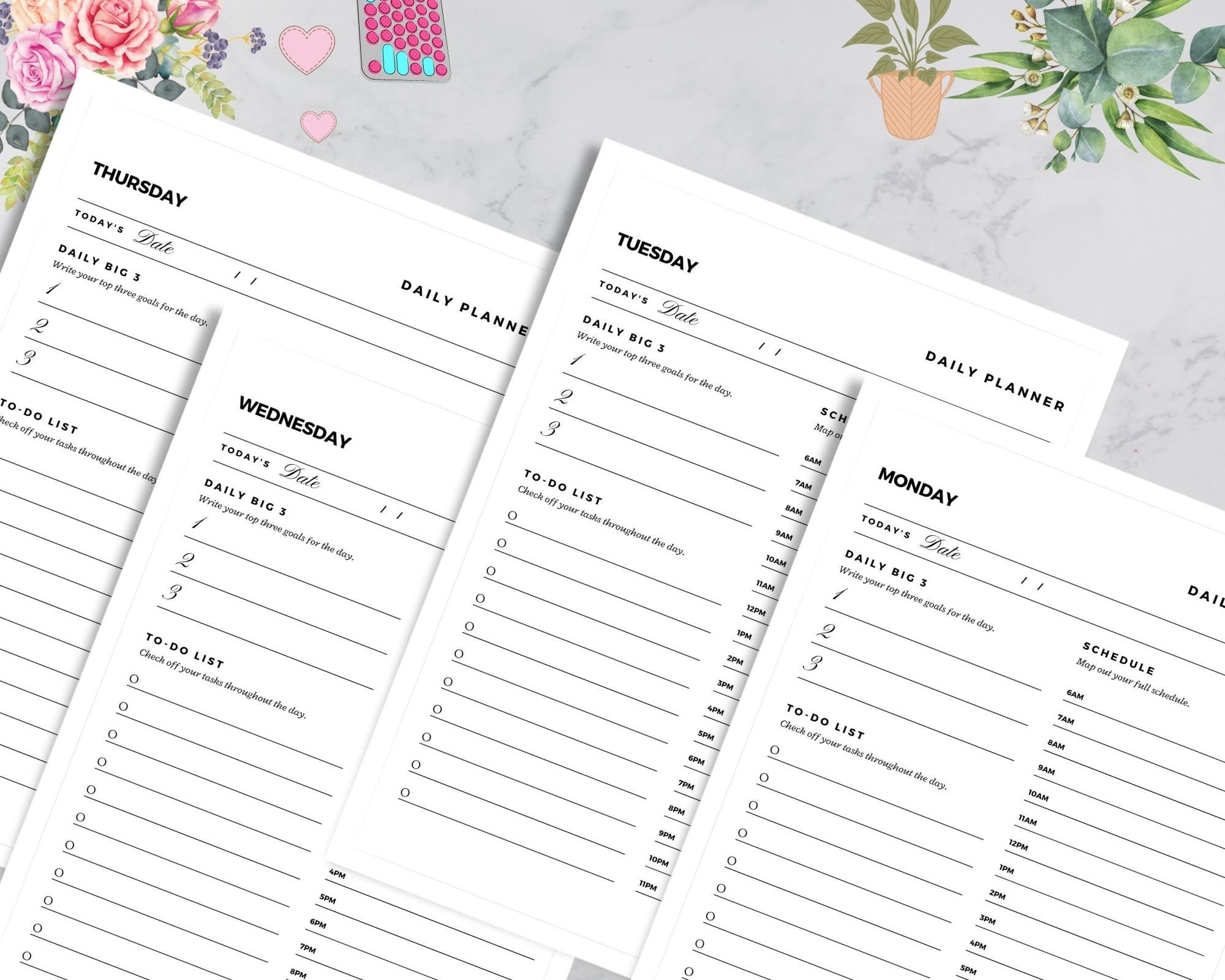 Printable Monday to Sunday Daily Planner Daily Planner Mon-sun Daily ...
