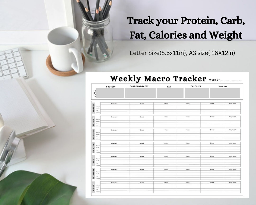 Fat Tracker Notebook Gray Weekly Macro Tracker , Fat , Protein, Carbs, Weight Tracker, Track ...
