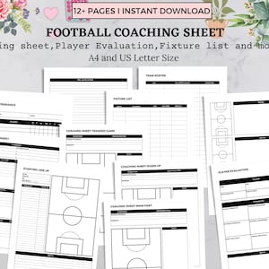 Planificador de entrenador de fútbol, Hoja de entrenamiento de fútbol, Planificador de fútbol, Plan de entrenamiento de fútbol, Evaluación de jugadores de fútbol, Descarga instantánea