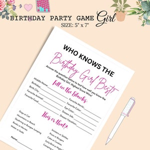 Birthday Party Games Printable | Who Knows The Birthday Girl Best Game | Birthday Quiz | Birthday Girl Trivia | Birthday Girl | Printable