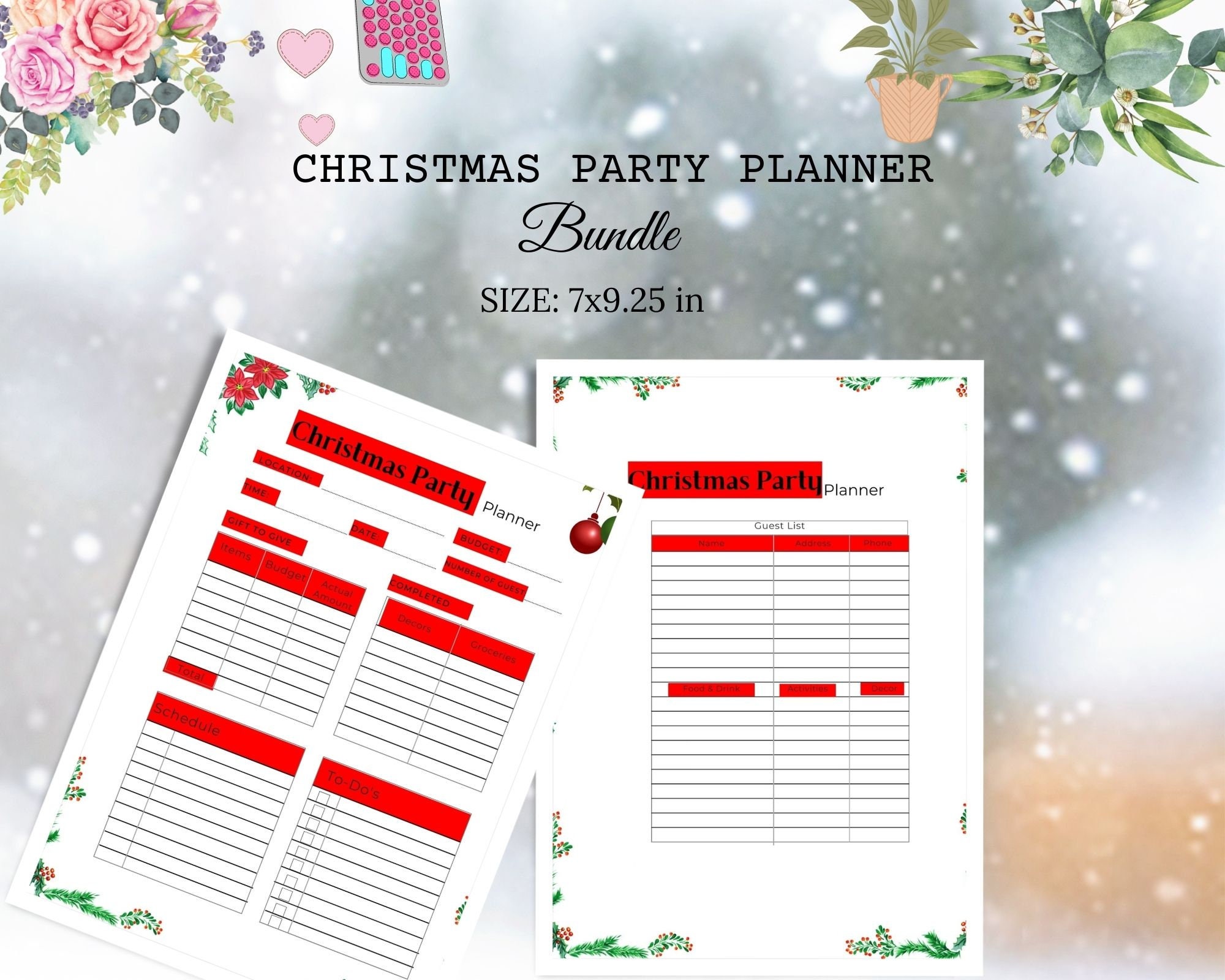 Red Christmas Planner Printable, Holiday Gift List, Budget (PDF) - Etsy