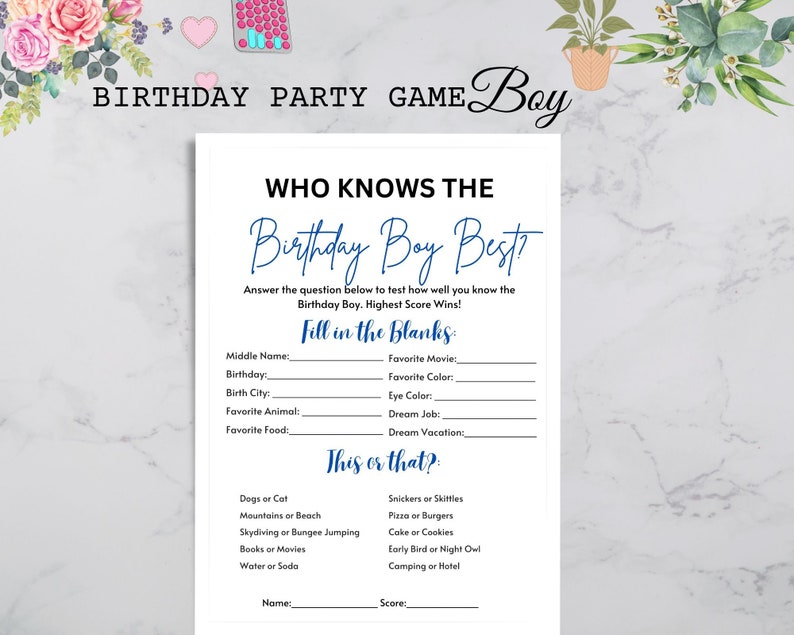 Birthday Party Games Printable | Who Knows the Birthday Boy Best Game ...