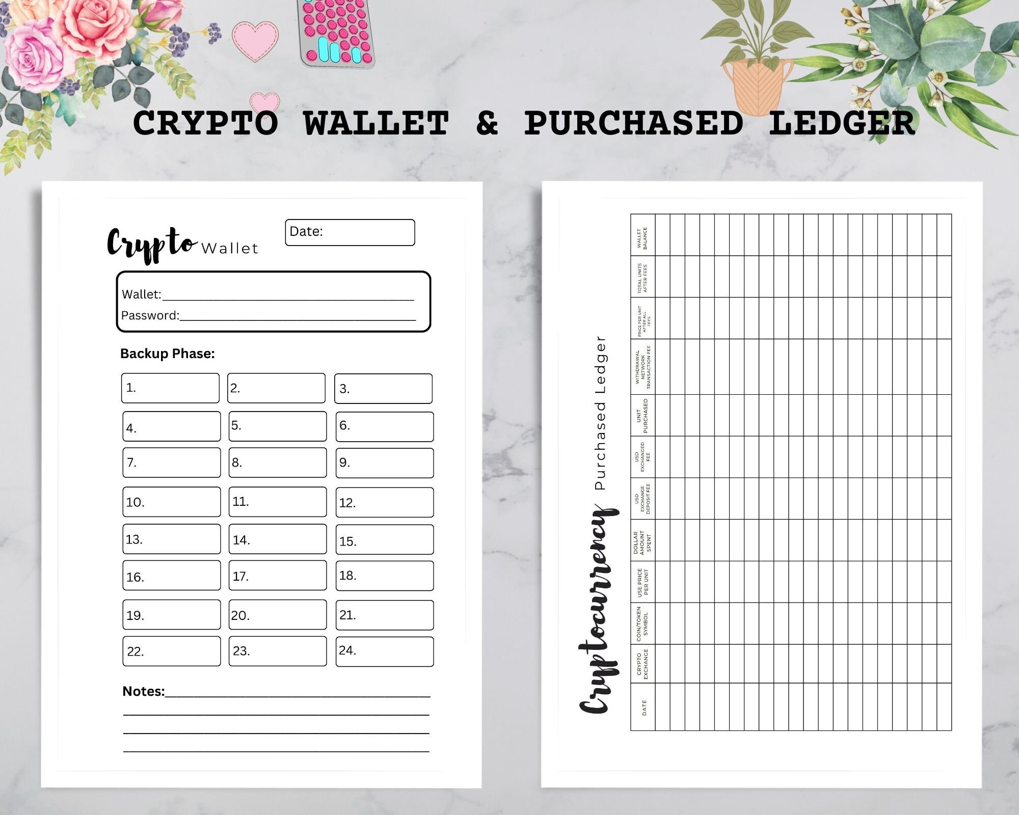 Printable Crypto Password Keeper for Recovering Passphrases Crypto Wallet,  Cryptocurrency Purchase Ledger - Keep Track of All Your Purchases - Etsy