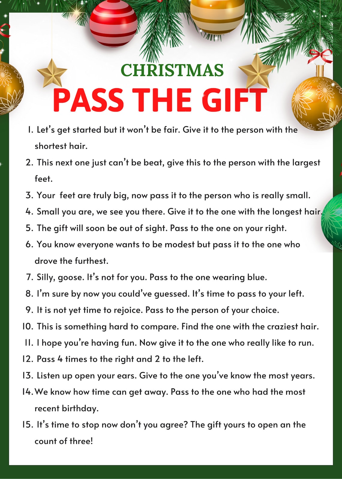 Green Christmas Pass the Gift Game Printable Christmas Games Family