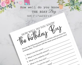Who Knows The Birthday Boy Best Game Printable How Well Do You Know The Birthday Boy Birthday Trivia Birthday Boy Quiz Birthday Games Boy