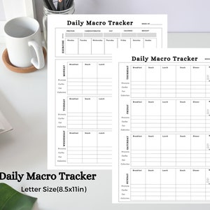 Daily Macro tracker, Weekly Macro Tracking Sheet, Macro tracker, Instant download