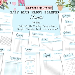 A6 Baby Blue Happy Planner Printable Inserts, Happy Planner Bundle, Minimalist Planner, A6 Happy Planner, Daily, Weekly, Monthly
