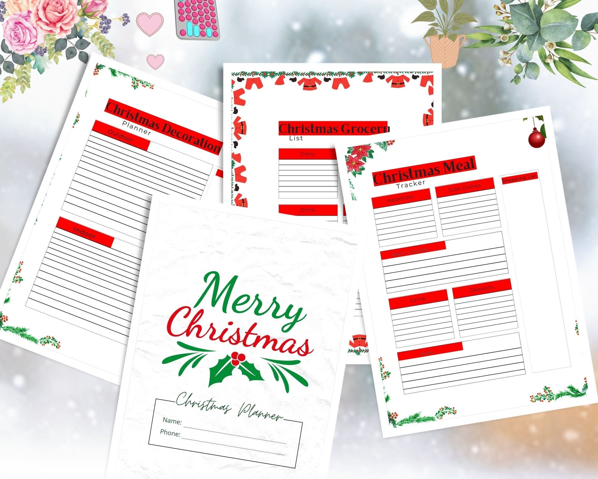 Colorful Red Christmas Planner Printable, Holiday Planner, Gift Budget ...