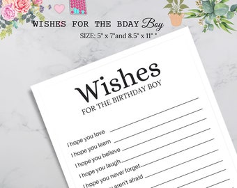 Wishes For The Birthday Boy Printable Black and white Teen Tween Boy Adult Birthday Men Birthday Ideas Advice And Wishes For Him, Fillable