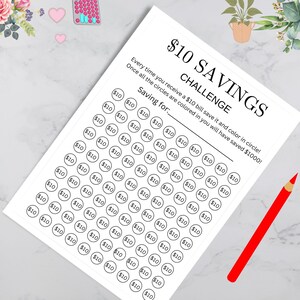 Money Saving Challenge Printable | 10 Dollar Savings Challenge | Savings Tracker | Savings Planner | Savings Challenge