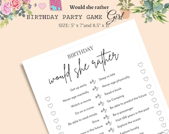 Would She Rather Birthday Game | Who Knows the Birthday Girl Best | Fun Party Game for All Ages | Printable & Instant Download for Birthdays