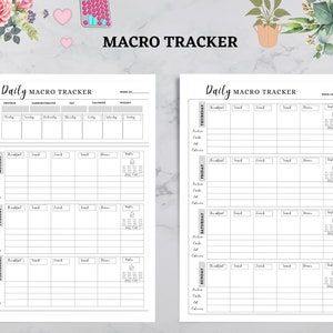 Peut inclure: Un suivi quotidien des macros imprimable avec un design noir et blanc. Le suivi comprend des sections pour les protéines, les glucides, les lipides, les calories et le poids. Il comprend également des sections pour le petit-déjeuner, le déjeuner, le dîner et l'apport en eau. Le suivi est conçu pour aider les gens à suivre leurs macros et leurs calories.