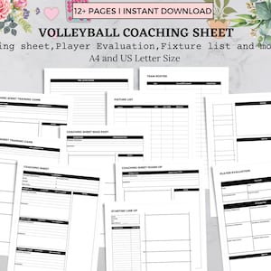Volleyball Coaching Sheet, Volleyball Coach Planner, Volleyball Practice Plan, Volleyball Player Evaluation, Volleyball Game Day Strategy