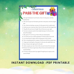 Christmas Pass the Gift Spiel zum Ausdrucken | Weihnachtsspiele | Familienspiele | Druckbare Spiele | Sofort Download | Blau