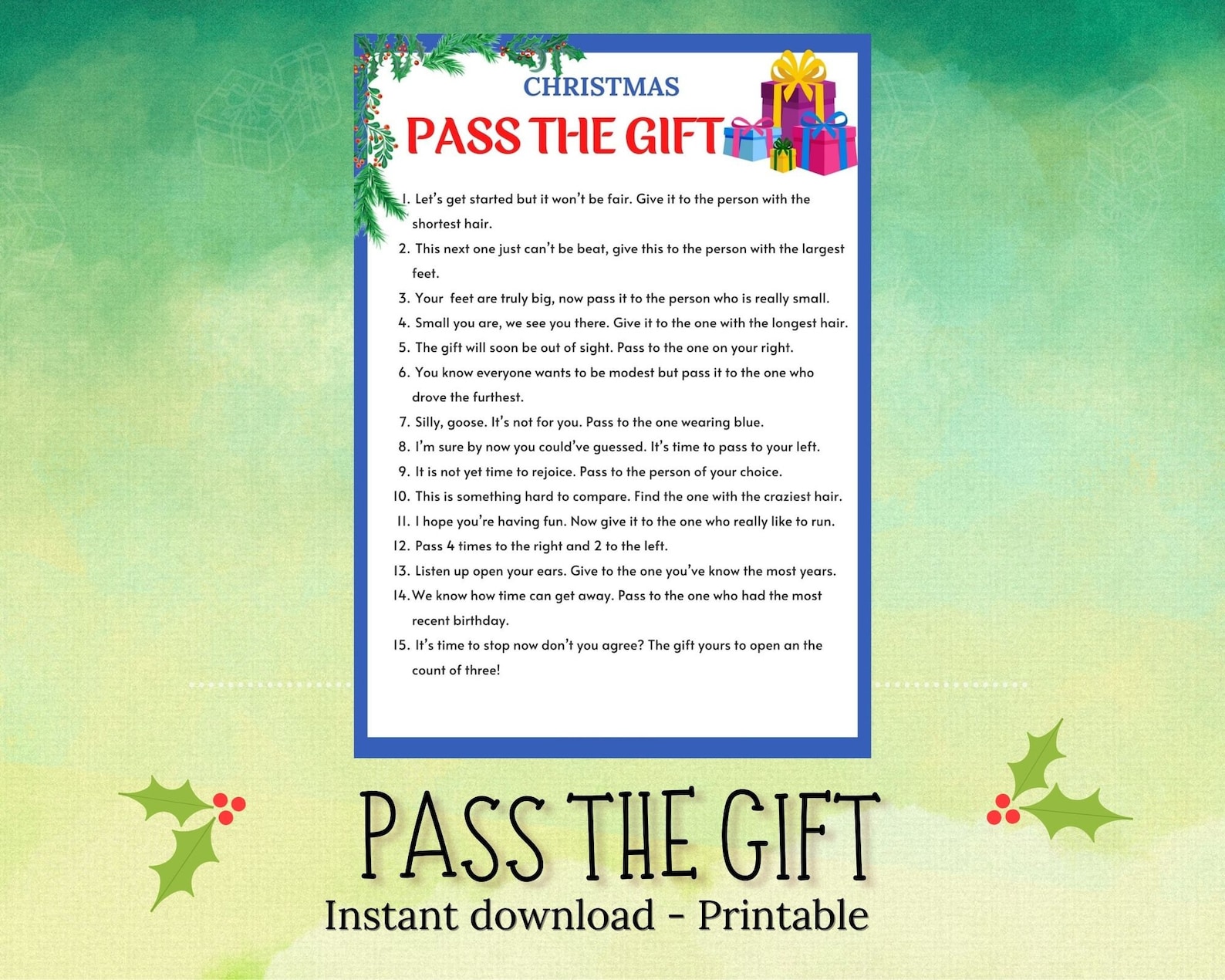 Christmas Pass the Gift Game Printable Christmas Games Family Games