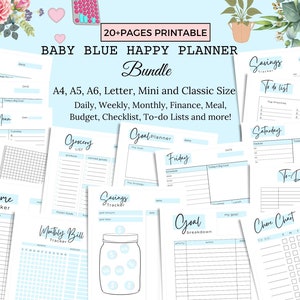 Insertos imprimibles Happy Planner en azul bebé, paquete Happy Planner, planificadores de productividad, páginas imprimibles para planificadores diarios, semanales y mensuales