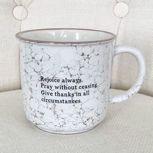 Rejoice Always Ceramic Coffee Mug | Bible Verse Coffee Mug | 13 oz. Christian Campfire Coffee Mug | Marble Ceramic Mug